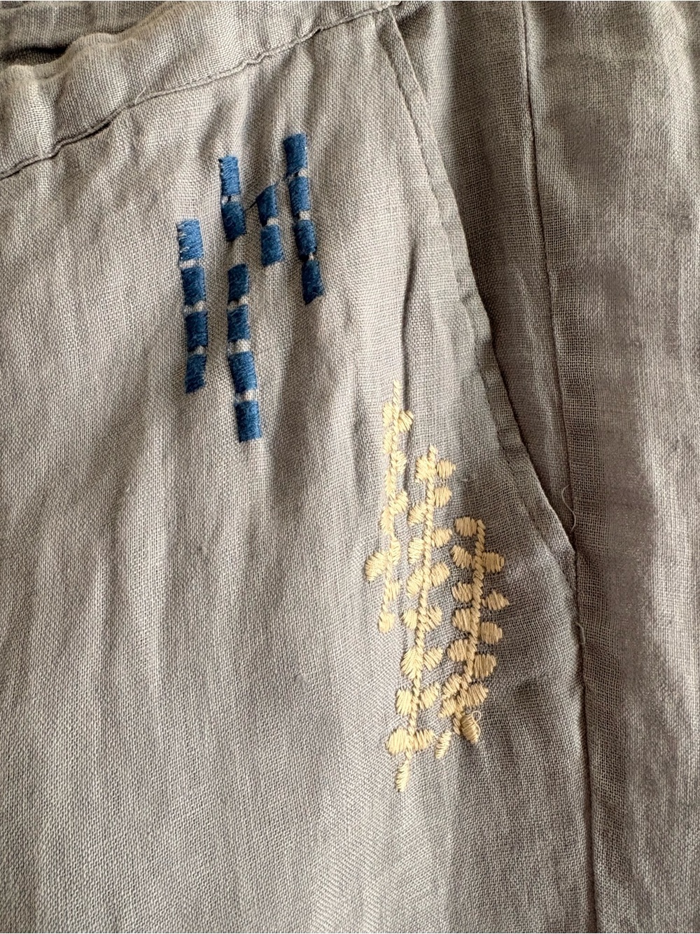 Johnny Was Embroidered Pants BIYA Elektra Small White Linen Drawstring B63422-2 - Picture 5 of 11